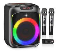 Karaoke Machine with 2 Wireless Microphones, 80W Portable Bluetooth Speaker, Party Speaker with LED Colorful Lights TWS Pairing, Karaoke Speaker Supports for Mic Input,USB,AUX,TF Card