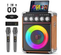 Karaoke Machine with 2 Wireless Microphones | Bluetooth 5.3 Speaker with Bass/Treble/Echo Adjustment | PA System with Remote Control & RGB Lights, Supports TV/TF Card/USB/AUX/Live/REC for Home Parties