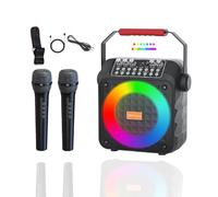 Karaoke Machine with 2 Wireless Microphones for Adults Kids, Portable Bluetooth Speaker Power Amplifier PA System with LED Lights, Support TWS/FM/USB/AUX for Home Party Picnic Square Dance(Black)