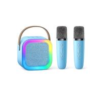 Karaoke Machine with 2 Wireless Microphones for Kids & Adults, Portable Bluetooth Karaoke Speaker, Supports TF (MicroSD) Card, Home Singing System with LED Lights (Sky-Blue)