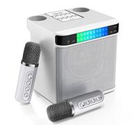 Karaoke Machine with 2 Wireless Microphones, FULLIFE 2024 3000mAh Portable Bluetooth Karaoke Speaker for Adults/Kids, PA System with RGB Light, Echo, Support TF/USB/AUX, Home Karaoke Set for Parties