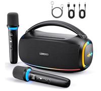 Karaoke machine with 2 wireless microphones,IPX5 waterproof,60W powerful speakers for Adults and Kids.Portable Bluetooth Speaker with LED Party Lights for Home Party,Picnic,Car/Birthday Gifts