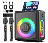 Karaoke Machine with 2 Wireless Microphones, Portable Bluetooth 5.3 Karaoke Speaker with Latest DSP Chip, PA System with Remote Control, LED Lights, Echo Adjustment, Support TWS/TF Card/USB/AUX/Live
