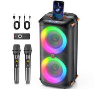 Karaoke Machine with 2 Wireless Microphones, Portable Bluetooth Karaoke Speaker for Adults, Big Party PA System with Dicso Lights & Dual 6.5" Stage Subwoofers for Home Outdoor (300W)