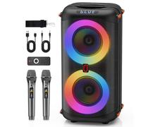 Karaoke Machine with 2 Wireless Microphones, Portable Bluetooth Karaoke Speaker for Adults, Big Party PA System with Dicso Lights & Dual 6.5" Stage Subwoofers for Home Outdoor, Ideal Gifts for All