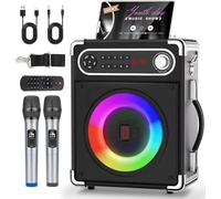 Karaoke Machine with 2 Wireless Microphones, Portable Bluetooth Speaker for Adults & Kids, PA System with LED Lights, TWS, Supports TF Card/USB, AUX in, FM, USB for Home Party Outdoor Gathering
