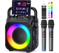 Karaoke Machine with 2 Wireless Microphones, Portable Karaoke Machine for Adults&Kids, Bluetooth Speaker with PA System, LED Lights, Supports TF Card/USB, AUX in, FM, USB,TWS for Party Home System
