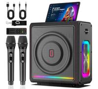 Karaoke Machine with 2 Wireless Mics | Bluetooth 5.3 Speaker with Bass/Treble/Echo Adjustment & Pitch Correction | PA System with RGB Lights, Supports TV/TF Card/USB/AUX/Live/REC for Home Parties