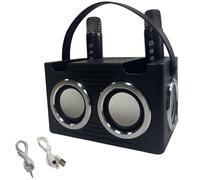 Karaoke Machine With Led And Dual Wireless Microphones, Portable Black Design, 8.3 X 4.8 X 5.4 In