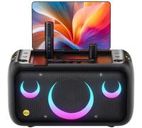 Karaoke Machine with Screen for Lyrics Display, Portable Bluetooth Speaker with 2 Wireless Microphone (Built-in & Auto Charging) for Adults Kids, 800W Professional PA System for Outdoor Party (Gray)