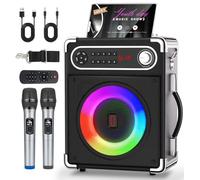 Karaoke Machine with Two Wireless Microphones, Adults&Kids Portable Karaoke Machine, Bluetooth Speaker with PA System, LED Lights, Supports TF Card/USB, AUX in, FM, USB,TWS, REC for Party, Gift(Black)
