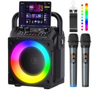Karaoke Machine with Two Wireless Microphones, Adults&Kids Portable Karaoke Machine, Bluetooth Speaker with PA System, LED Lights, Supports TF Card/USB, AUX in, FM, USB,TWS, REC for Party, Gift(Black)
