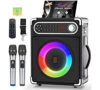 Karaoke Machine with Two Wireless Microphones, Adults&Kids Portable Karaoke Machine, Bluetooth Speaker with PA System, LED Lights, Supports TF Card/USB, AUX in, FM, USB,TWS, REC for Party, Gift(Black)