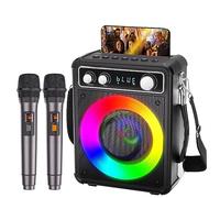 Karaoke Machine with Two Wireless Microphones Portable Karaoke Machine for Adults with Disco LED Light for Party Indoor/Outdoor PA System Supports TWS/TF/USB/FM/AUX for Home Party