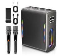 Karaoke Machine with Two Wireless Microphones, Powerful Portable Bluetooth Speaker for Adults & Kids, PA System with 2 Voice Mode, LED Lights, Supports TWS/AUX/USB/TF for Party(Gray+Sliver