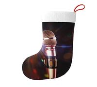 Karaoke Microphone Christmas Stocking, Holiday Decoration Plush Santa Sock For Fireplace, Tree, Gifts, Candy