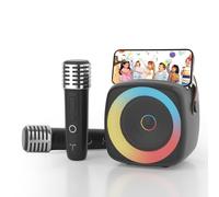 Karaoke Microphone for Kids，Speaker Karokee Machine with Bluetoot and 2wireless Microphone for Adults，with Led Lights & 5 Soundfor Girls Boys Age 3-12+, Forbirthday、Outdoor Party Gift （Black）
