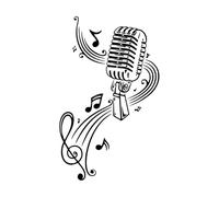 Karaoke Microphone Wall Art Decal Music Notes Pattern Vinyl Wall Sticker Microphone Removable Wall Posters Mural Vinyl Small - 26x42cm