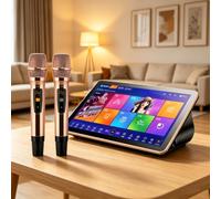 Karaoke Player 18.5-inch Touch Screen All-in-one Machine, Voice-activated karaoke sy-stem with DSP reverb microphone and Android dual operating s-ystem for Family Bar Party Black-3TB