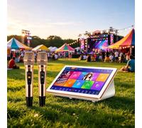 Karaoke Player 18.5-inch Touch Screen All-in-one Machine, Voice-activated karaoke sy-stem with DSP reverb microphone and Android dual operating s-ystem for Family Bar Party White-6TB