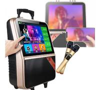 Karaoke Player(23 Inch Touchscreen),with 2 Wireless Mic, Smart Connection + Mobile Phone Same Screen, USB/TF Playback, for Outdoor Square Dance,Home KTV,A