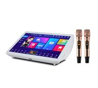 Karaoke Player System,19.5 inch Capacitive Touch Screen,Support 20+ languages Karaoke Machine,with Wireless Microphone, Power Amplifier Function, Desktop KTV Player(White)