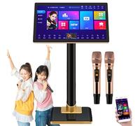 Karaoke Player with 2 Reverb Wireless Mic 21.5 Inch Capacitive Touch Screen Support Phone App WeChat and Voice Assistant1.1 Million Cloud Download Songs Songs Machine for Family Bar Party