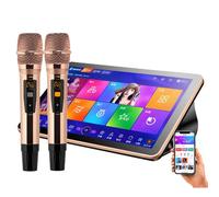 Karaoke Player with 4K Touch Screen, Dual System, Reverb Microphones for Karaoke, Movies, Games, YouTube, App Support, Voice Assistant