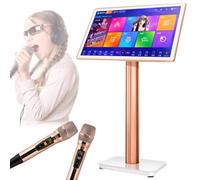 Karaoke Player with Reverb Wireless Microphone, 22" Capacitive Touch Screen Karaoke Machine, Cloud Song Download, Movies Online, 27 Languages Switching,White-4TB
