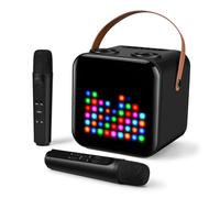 Karaoke Protable System with Two Wireless Microphones Rechargeable Portable PA Speaker System 18 LED Pattern Support TWS, Radio, AUX in,REC(Black)