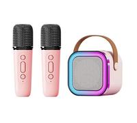 Karaoke Speaker, Portable Karaoke Player with Long Battery Life, Lighting Effects for Your Home (Pink with 2 Microphone)