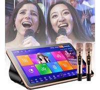 Karaoke System,Karaoke Machine with 18.5 inch LED Capacitive Touch Screen and Professional Wireless Microphone,AI Smart Voice Control the Song Function, Desktop KTV Player(Black,3T)