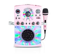 Karaoke system with Bluetooth connection - Singing Machine SML385U in pink for Europe - LED lighting effects, microphone, USB, RCA outputs, echo and balance controls and AUX input.
