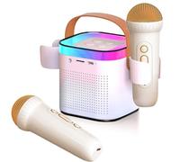 Karaoke Toy Bluetooth Smart Speaker with 2 Wireless Microphones, Kids & Adults Portable Karaoke Machine with LED Light and Voice Changing Effects, Gifts for Age Kids Families Birthday Party - White