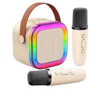 Karaoke with 2 Wireless Microphones, Portable Karaoke Machine with Bluetooth Speaker, LED Lights and Rechargeable Battery, Toy and Gift for Kids and Adults, Mini Karaoke Kids