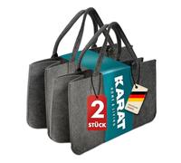KARAT Felt Bag Shopper Wood Basket for Firewood, Robust Shopping Bag Made of Felt Universal Use Felt Basket with Handles 50 x 25 x 25 cm, Grey 30 L Vol. (Conny) (Pack of 2)