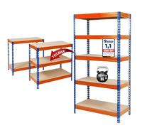 KARAT Heavy Duty Shelving System, Metal Boltless Shelf, Garage Shelving Rack, Basement Storage Shelves and Workbench, Load Capacity up to 1500 kg, Quick Assembly (Blue/Orange, 180 x 120 x 60 cm)