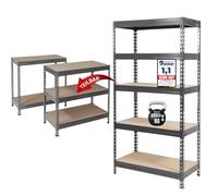 KARAT Heavy Duty Shelving System, Metal Boltless Shelf, Garage Shelving Rack, Basement Storage Shelves and Workbench, Load Capacity up to 1500 kg, Quick Assembly (Grey, 180 x 120 x 60 cm)