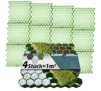 KARAT Plastic Lawn Grid 1 m² - Pack of 4 - 50 x 50 cm, Green - Floor Grid, Paddock Plate, Lawn Honeycombs, Lawn Grid Panels, Gravel Grid, Lawn Grid Stones