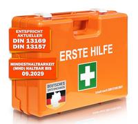 KARAT Small First Aid Box for Companies DIN 13157:2021 Filled with Wall Mount | 1 Aid First Aid Kit Set for Workshop, Offices & Gastro, Emergency Box for up to 50 Employees (28 x 20 x 11.5 cm)