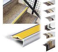 KARAT Stair Nosing Profiles Aluminium Non-Slip with Mounting Material Corner Profiles Powergrip Rubber Yellow 1340 x 42 x 20 mm Pre-Drilled