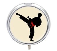 Karate Boy Changeable Belt Color Pill Box Medicine Pill Organizer 3 Compartment Daily Pill Case Small Pill Container Round Pill Holder Travel Pill Box Metal Pill Case for Purse Pocket