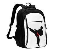 Karate Boy Changeable Belt Color Travel Backpack Carry On Backpack with USB Charging Port Laptop Backpack Weekender Casual Daypack for Business, Black, One Size