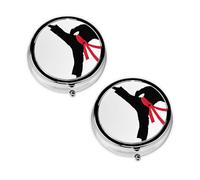 Karate Boy Vector Changeable Belt Color Print Pill Box 3 Compartment Medicine Pill Case,Portable for Pocket Or Purse Pill Organizer Decorative Metal Medicine Vitamin Organizer Unique Gift