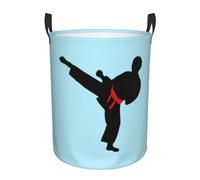 Karate Boy Vector Changeable Belt Color Printing Personalized Circular Dirty Clothes Hamper – Standable Design, Works In Bathroom & Closet