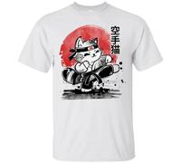 Karate-Cat-T-Shirt-Funny-Cat-Karate-Japanese-Style-Tee-Shirt-Short-Sleeve White