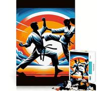 Karate Fight Wpap Sunset 1000 Piece Jigsaw Puzzle for Teenagers Logic Fun High Def Print Home Enjoyable Ideal Decor (50x75cm)