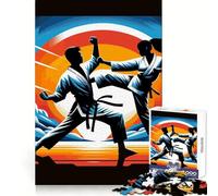 Karate Fight Wpap Sunset Jigsaw Puzzles 1000 Pieces for Adults Logic Fun Real Thick Playful Challenge Night Activity (38x26cm)