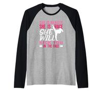 Karate Girl Kick in The Face Beauty Grace Sayings Funny Raglan Baseball Tee