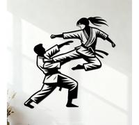 Karate Girl Martial Arts Pose Lettering Decals 42x42.1cm Store Decoration Black